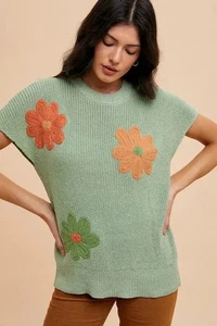 Annie Wear Large Flower Embo Dolman Sleeve Summer Sweater Top - Picture 1 of 6