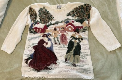 Suéter Vintage Reliquia Coleccionables Navidad Abuela Victoriano Dama Patinadora L Foto 1 de 4