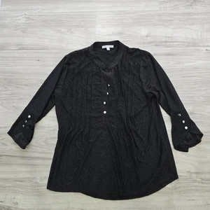 Blusa Top Mujer Notations Negra Pullover Botón Manga 3/4 Negra Mediana - Imagen 1 de 9