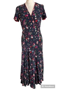 Boden Natasha Midi-Wickelkleid marineblau Blumen Vogel Walddruck UK 8 - Bild 1 von 10