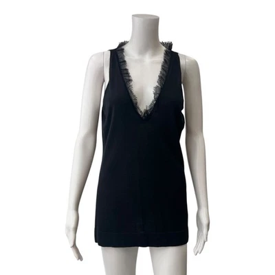 Gucci 2006 Black Mesh Ruffle Cashmere Tank Top size Medium - Image 1 of 4