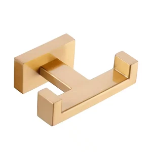 Wall Mounted J-Hook Double Robe/Towel Hook Bath Hardware Accessory in Gold - Picture 1 of 7