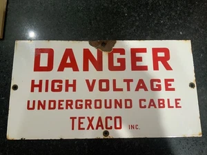 Danger High Voltage Texaco Porcelain Sign - Picture 1 of 9
