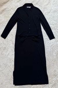 J. Jill Damen schwarzes Maxikleid Langarm Knopfleiste Viskose Taschen Mischung Gr. M - Bild 1 von 11