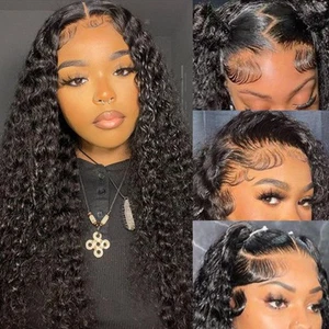 24 Zoll 13x6 Lockig HD Transparent Lace Frontal Perücke Echthaar 180 Dichte Kleber... - Bild 1 von 7