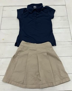 Girls (S) Slazenger Navy Blue Polo Shirt/Khaki Pleated Skort School/Golf Uniform - Picture 1 of 6