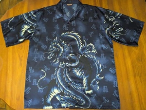 Vintage Solo Loco Shirt Mens XXL Blue AOP Chinese Lettering Dragon Tiger Fight - Picture 1 of 16