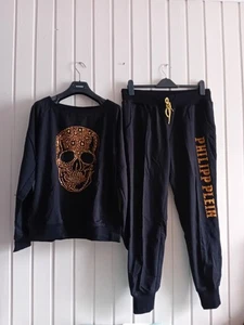 12) Philipp Plein Damen Jogging Anzug schwarz Nieten Scrull Neu XL - Bild 1 von 8