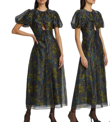 SIR. The Label Valerio Keyhole Maxi Dress Womens 4 Jardin Green Silk Floral NEW - Image 1 of 4