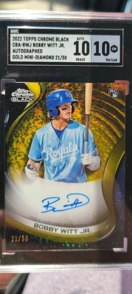 2022 Topp Chrome Black Gold Mini Diamond Autographed Bobby Witt Jr. 10/10 SGC - Image 1 of 1