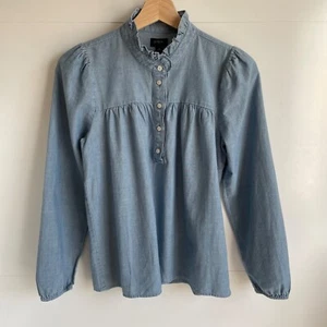 J Crew Chambray Rüschen Top Shirt Damen Größe XS blau feminin Boho Festival - Bild 1 von 8