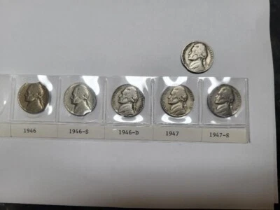 1946 PDS and 1947 PDS SIX CLIP ERROR Nickels !!  2 years, all 3 mints ALL CLIPS - Image 1 of 4