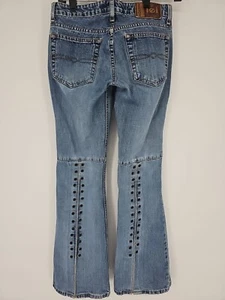 Vintage 90s Y2K l.e.i. Wide Leg Lace Up Jeans Cowgirl Grunge Size 5 - Picture 1 of 8