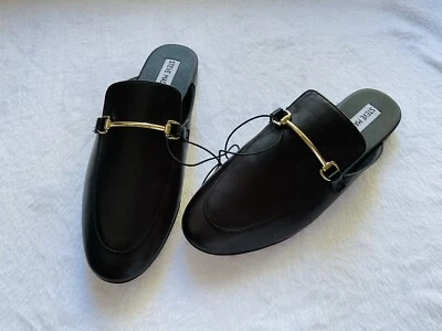 Steve Madden Galilea 皮革骡子 8 码黑色女式拖鞋平底鞋舒适 — 第 1/4 张图片