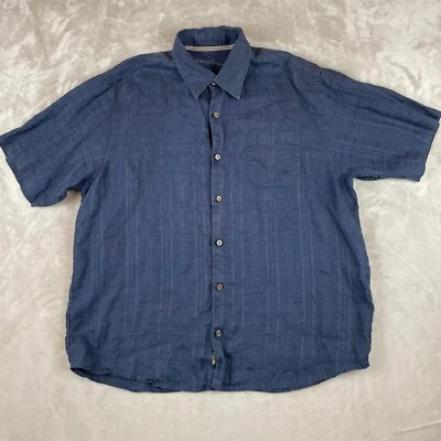 Tommy Bahama Shirt Men XL Navy Blue 100% Linen Camp Short Sleeve Pocket Aloha - Image 1 of 4