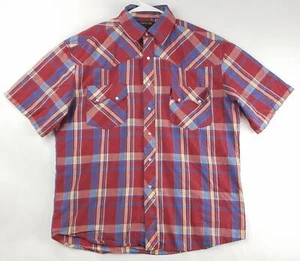 Vintage Rustler by Wrangler Shirt Mens Large Red Blue Plaid Western Pearl Snap - Picture 1 of 8