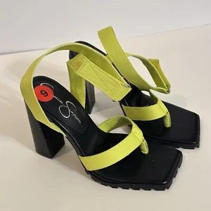 Jessica Simpson Womens 6 Lime Green Kielne Mixed Media Block Heel Sandals NEW - Picture 1 of 13