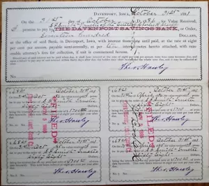 Davenport Savings Bank 1881 Stock Bond Certificate, Iowa IA - Picture 1 of 1