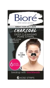 Biore Deep Cleansing Charcoal Pore Nose Strips 6 Pack Breakup with Blackheads - Picture 1 of 2