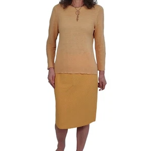 EILEEN FISHER PM Organic Linen Knit Round Neck Oval Hem Top Cantaloupe Yellow - Picture 1 of 6
