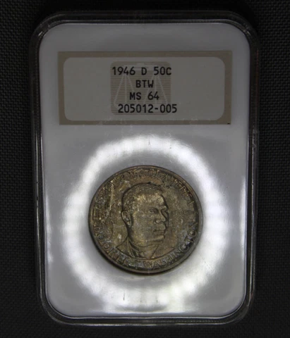 1946 D MS 64 Color Toned Booker T Washington Silver Half Dollar NGC Fatty Holder Cover