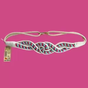 VTG New 1980s 34" LARGE Women's Knotwork Nylon Aqua, Pink & Yellow Waist Belt - Picture 1 of 3