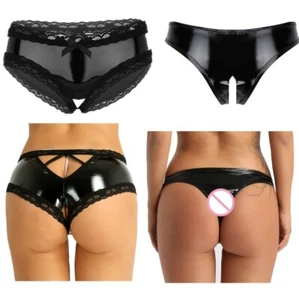 EE. UU. Mujeres Calzoncillos sin entrepierna Cuero Brillante Tanga Cuerda G Ropa Interior - Imagen 1 de 34