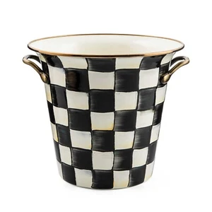 MacKenzie-Childs Black & White Courtly Check Wine Cooler/Champagne Ice Bucket - Picture 1 of 5