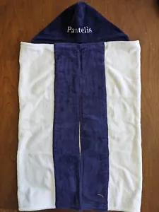 Pottery Barn Kids Hooded Beach Towel, 100% Cotton 23"x34", White/Blue, Pantellis - Picture 1 of 3