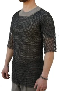 Chainmail Shirt Haubergeon Body Armor Riveted Butted Half Sleeve Cosplay Costume - Picture 1 of 4