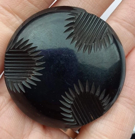 sunburst carved black antique plastic button bakelite? Cover