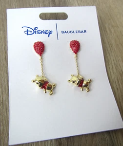 DISNEY BAUBLEBAR WINNIE THE POOH BEAR RARE EARRINGS RED BALLOON GOLD CRYSTAL - Picture 1 of 2