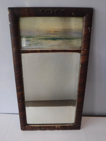 Antique~Beveled Mirror~Ornate Details~Faux Finish~Beach Sunset Scene~Nautical Cover