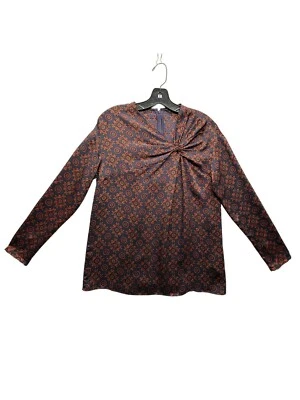 Blusa Club Monaco XS Azul Marino y Rojo Estampado Geométrico Manga Larga #7520 Foto 1 de 4