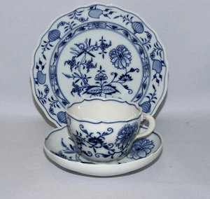 Meissen Porzellan 3-Teiliges Kaffeegedeck Zwiebelmuster Neuer Ausschnitt 1. Wahl - Picture 1 of 12