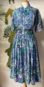 VINTAGE 70s 80s MONSOON TEA DRESS INDIAN FLORAL COTTON SIZE 8 ARTISAN BOHO - Picture 1 of 12