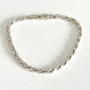 Brazalete de cadena de cuerda ancha de 3,5 mm de plata de ley italiana 925 de 7" - Imagen 1 de 8