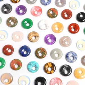 18mm Natural Stone Donut Charm Crystal Round Bead Pendant For Jewelry Making - Picture 1 of 68