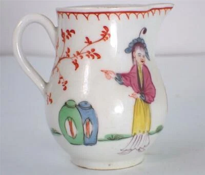 ANTIQUE 18TH CENTURY SOFT PASTE BOW PORCELAIN CREAM JUG CHINESE FIGURES - Image 1 of 4