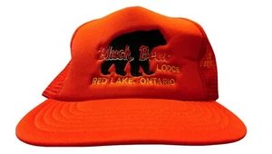 Vintage Black Bear Lodge Mesh Trucker  Baseball Ontario Canada Cap Hat Red - Picture 1 of 5