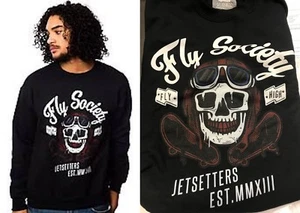Fly Society Crewneck Sweatshirt Fly Pilot Crew Skater Jetsetters Skull M Medium - Picture 1 of 5