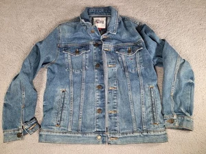 Tommy Hilfiger Denim Men's Medium Blue Jean Jacket Distressed Preowned - Picture 1 of 13
