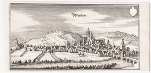 Grabado en cobre Essen Werden Renania del Norte-Westfalia Merian 1650 - Imagen 1 de 1