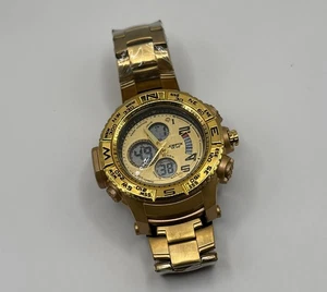 Joefox Gold Edelstahl Dual Time Uhr WR30M 1730A - Neu - Bild 1 von 5