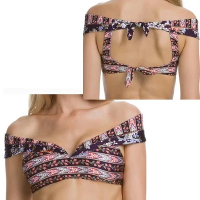 Becca by Rebecca Virtud Grande Fuera del Hombro Bikini Top Ciruela Floral Natación Boho Foto 1 de 4