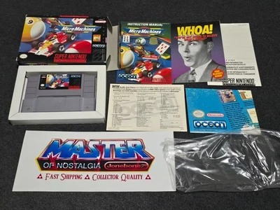 SNES MICRO MACHINES 100% Completo Caja CIB Juego Super Nintendo PÓSTER Tarjeta Reg Foto 1 de 4