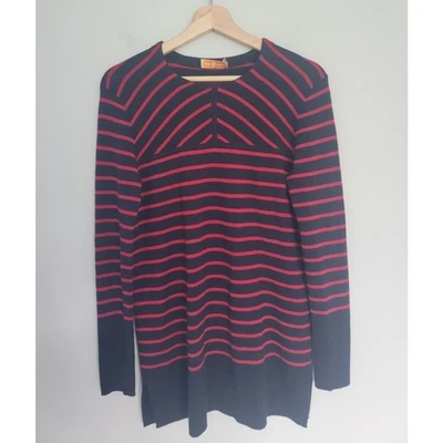 Suéter Tory Burch Para Mujer M Lana Merino Rayas Serafina Pullover Rojo Negro Foto 1 de 4
