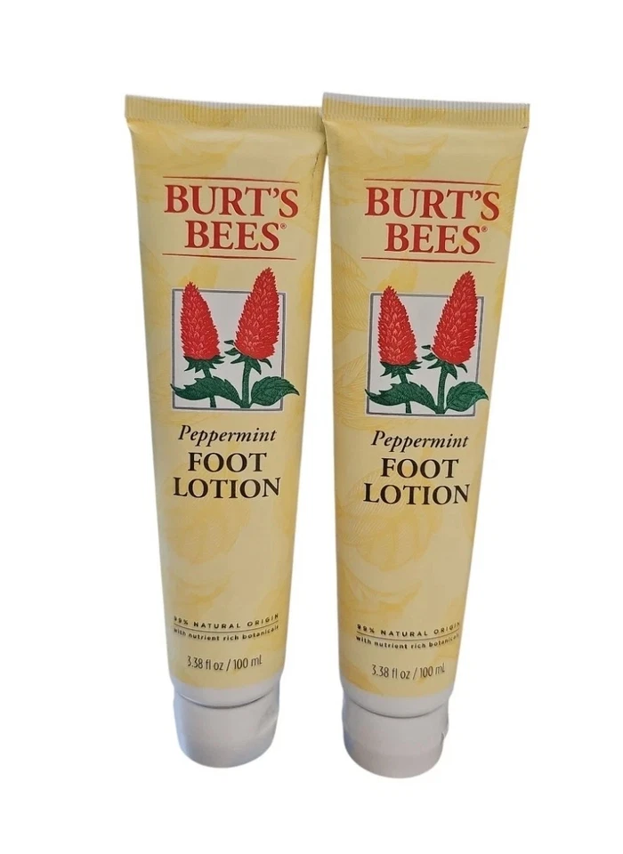 2 Burt’s Bees 薄荷足部乳液 3.38 盎司每件舒缓保湿霜密封 — 第 1/1 张图片