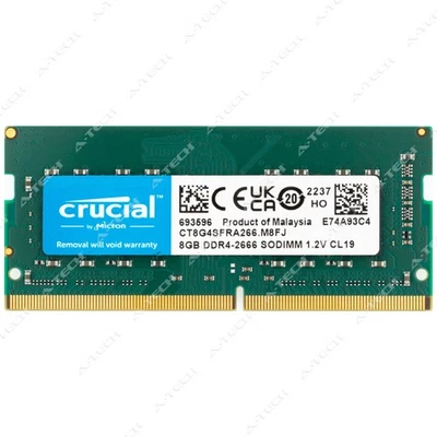 Crucial 8GB DDR4 2666 MHz PC4-21300 SODIMM Laptop Memory RAM (CT8G4SFRA266) x1 - Image 1 of 3