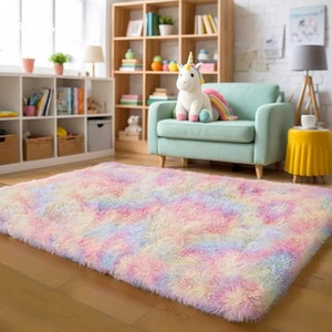 KICHOWUA Thick Area Rug 4x6 Fluffy Shag - Rainbow Unicorn Carpet for Girls Be... - Picture 1 of 8